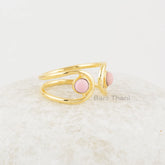 Beautiful Opal Ring, Pink Opal 4x4mm Round Gemstone Ring, Gold Plated Silver Double Gemstone Ring, Handmade Silver Ring For Girls & Women's